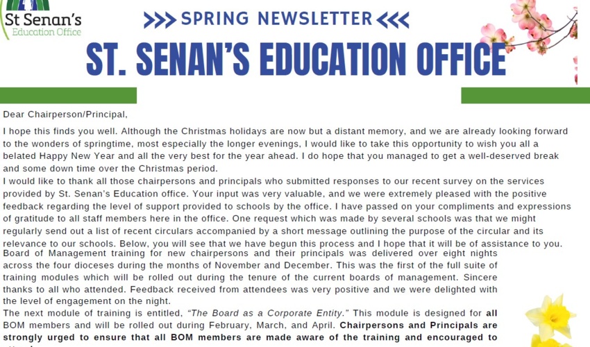 St. Senan's Education Office Newsletter - February 2024